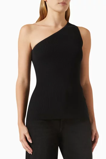 One-shoulder Ribbed Top in Viscose Blend