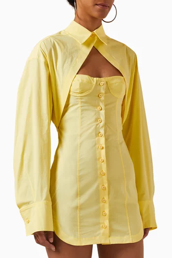 فستان قصير بنمط قميص قطن بوبلين مطاطي