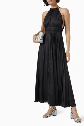 Revilly Pleated Maxi Dress in Satin