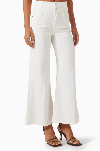 Double Waist Band Crop Palazzo Pants in Cotton