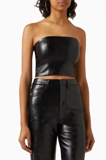 Strapless Logo-embossed Crop Top in Faux Leather