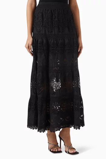 Cali Tiered Maxi Skirt in Lace Cotton