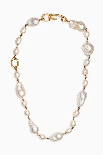 Grainy Freshwater Pearl Necklace in Eco Brass