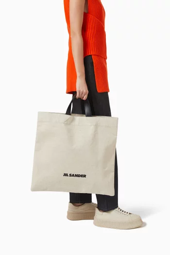 Book Flat Square Shopper in Cotton-linen Canvas