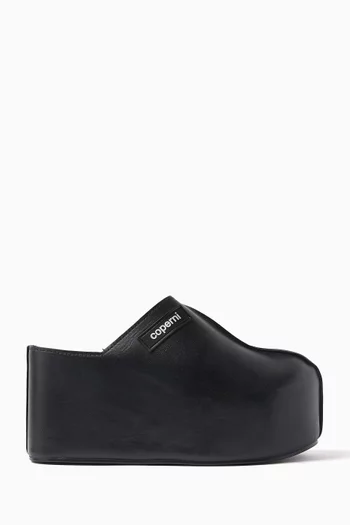 Branded Clog Wedges in Leather