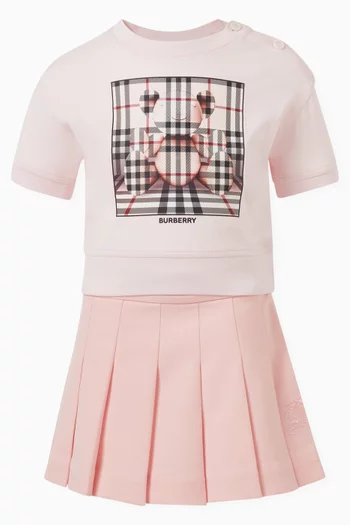 Logo-embroidered Pleated Skirt in Polyester