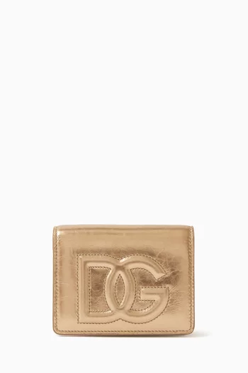 Small DG Logo Continental Wallet in Metallic Crackled Leather