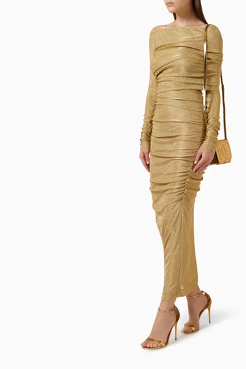 Draping Shoulder Dress in Lurex Mesh