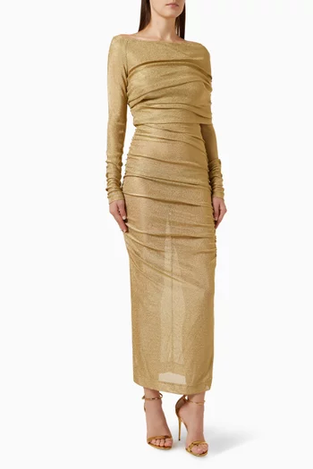 Draping Shoulder Dress in Lurex Mesh