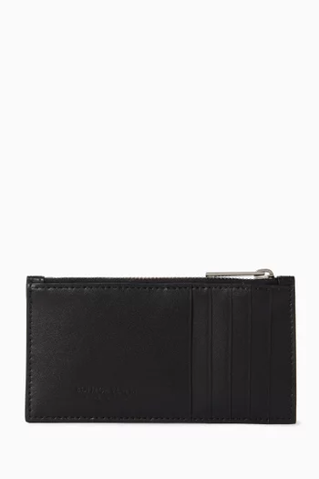 Zipped Card Case in Intrecciato Leather
