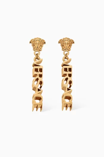 La Medusa Logo Drop Earrings in Brass