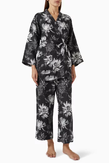 Night Bloom-print Wrap Set in Linen