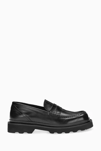 Square-toe Penny Loafers in Brushed Leather