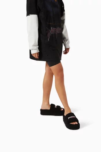 Furry Platform Sandals in Faux Shearling
