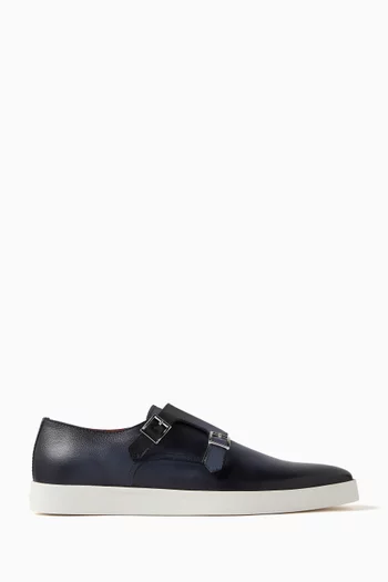 Bankable Double-buckle Loafers in Tumbled Leather