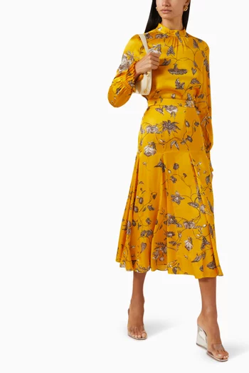 Floral Ruffled Cuffs Blouse in Viscose Satin