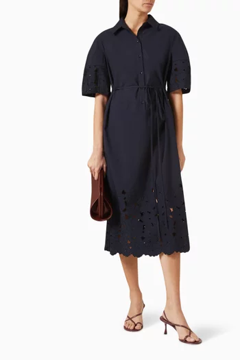 Cutwork Embroidery Shirt Midi Dress in Cotton