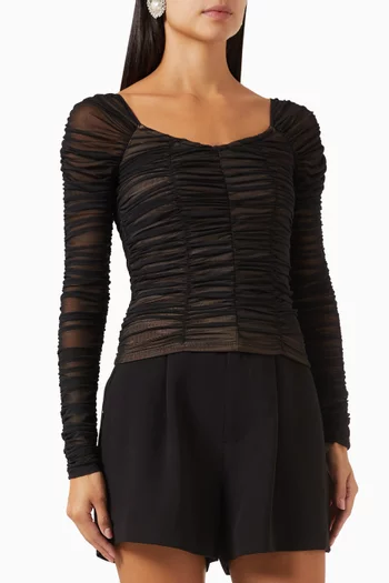 Ruched Long-sleeves Top in Mesh
