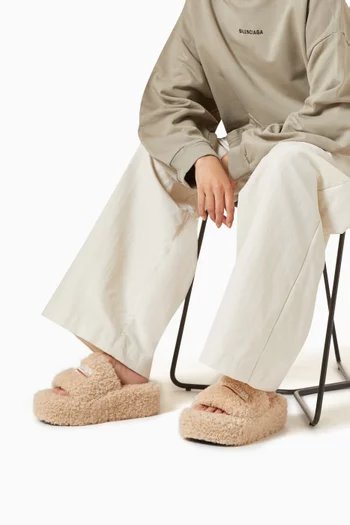 Furry Platform Sandals in Faux Shearling