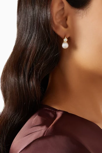 Daisy Diamond & Pearl Rectangle Hoops in 18kt Gold