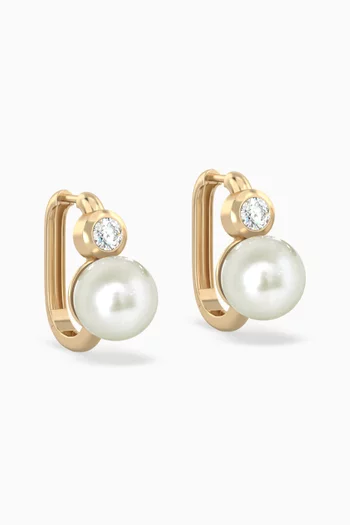 Daisy Diamond & Pearl Rectangle Hoops in 18kt Gold