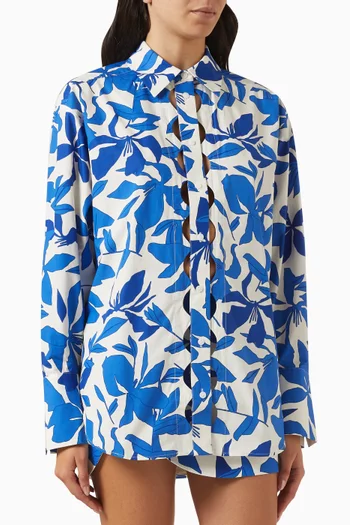 Bleue Scallop Cut-out Oversized Shirt in Cotton Poplin