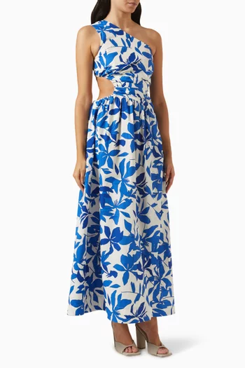 Bleue Asymmetrical Cut-out Maxi Dress in Cotton Poplin
