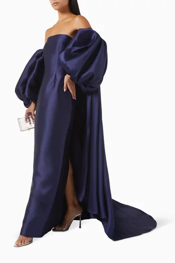 Lea Puff-sleeved Gown in Twill