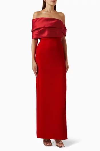Alexis Off-shoulder Maxi Dress in Twill & Woven Crepe