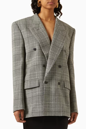 Oversized Double-breasted Blazer in Prince of Wales Wool