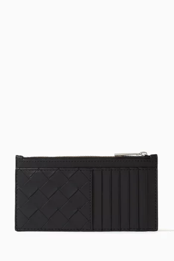Long Zipped Card Case in Intrecciato Leather