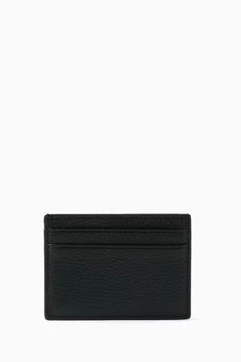 Logo Stripe Cardholder in Grained Leather