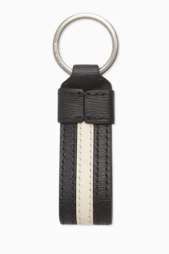 Logo Stripe Key Ring in Leather