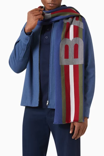 Logo Stripe Scarf in Virgin Wool