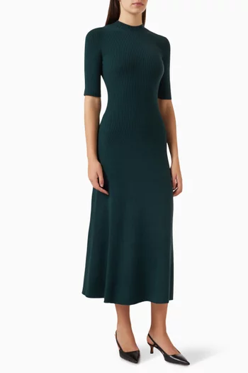 Ribbed Midi Dress in Wool-blend