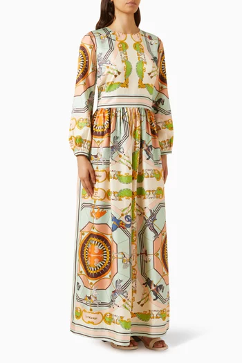 Carousel-print Maxi Dress in Silk