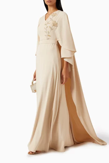 Bead-embellished Cape Maxi Dress