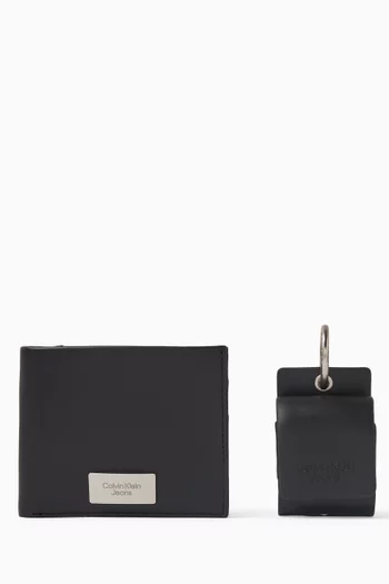 Logo Billfold Wallet & Airpods Case Gift Set in Leather