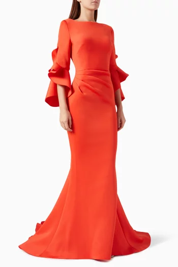 Ruffled Mermaid Gown in Scuba