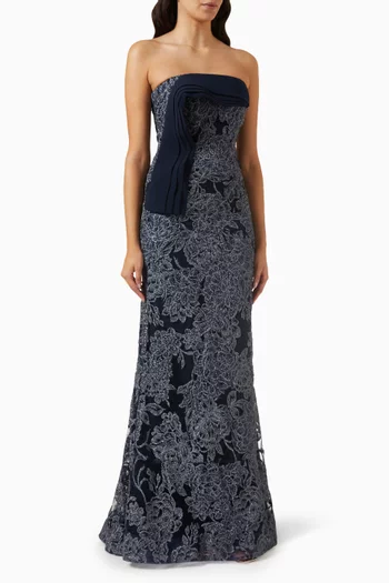 Strapless Embellished Lace Gown