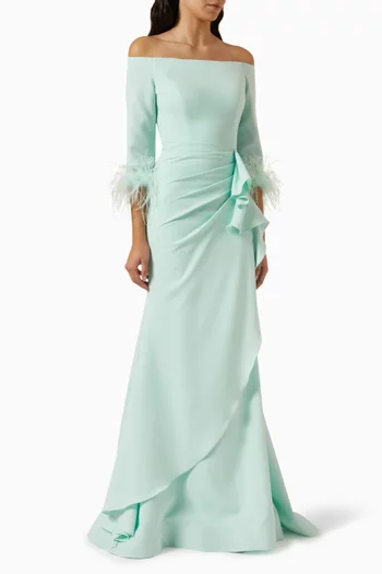 Off-shoulder Gown in Stretch Crepe