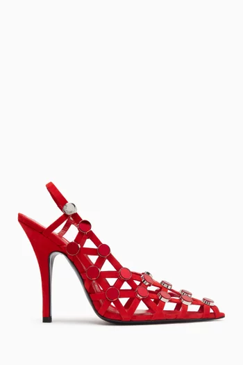 Grid 105 Mirror-embellished Slingback Sandals in Suede