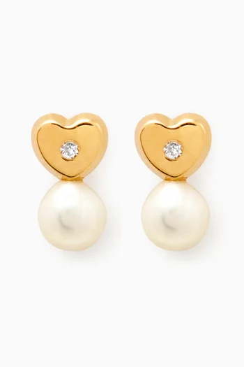 Heart Diamond & Pearl Earrings in 18kt Gold