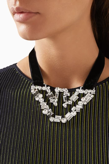 Logo Glass-crystal Bib Necklace in Silver-tone Brass