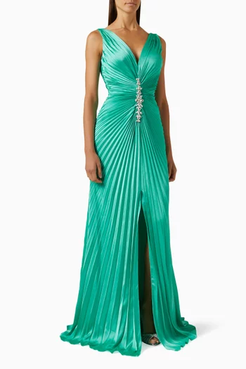 Plisse Crystal-embellished Dress in satin