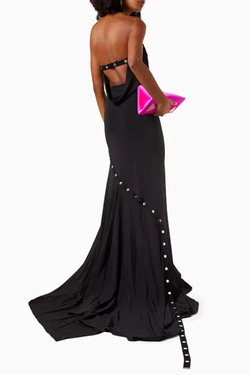 Metal Button Maxi Dress in Stretch-jersey