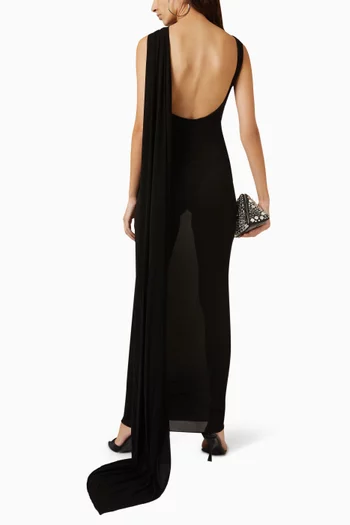 Fur-trim Maxi Dress in Sheer-jersey