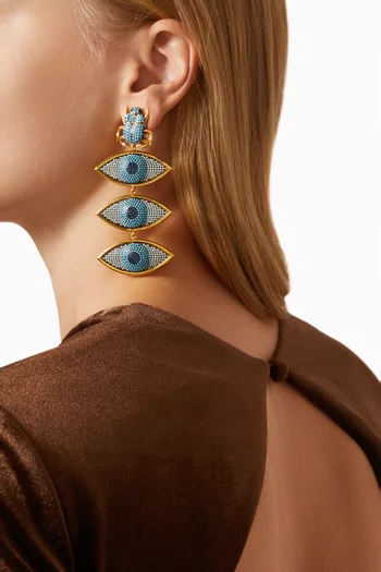 Scarab Nazar Clip Earrings in 24kt Gold-plated Bronze