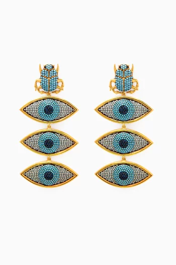 Scarab Nazar Clip Earrings in 24kt Gold-plated Bronze