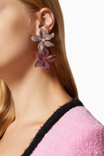 Double Lilium Drop Earrings in 24kt Gold-plated Bronze